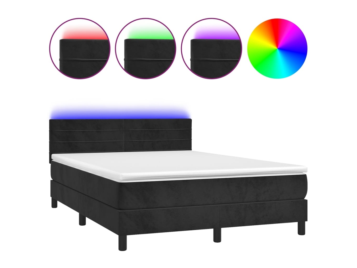 Maison Exclusive - Cama Box Spring Colchón Y Led Terciopelo Negro 140x190 Cm