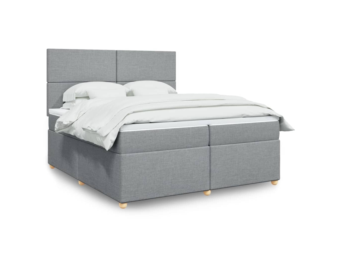 Cama Box Spring Con Colchón Tela Gris Claro 200x200 Cm