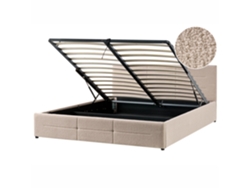 Cama De Casal Beliani Massognes De Bouclé Creme 180x200