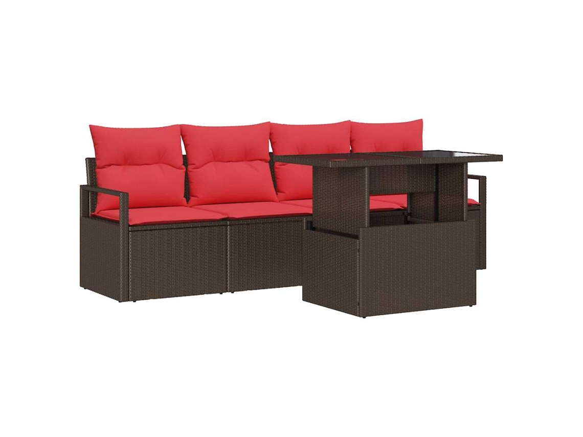 Maison Exclusive - Conjunto De Sofá De Jardín 5 Pcs Marrón Y Rojo Ratán Sintético