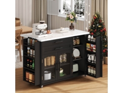 Isla De Cocina Móvil 120x45(70)x90 Cm - Plegable, Con Ruedas Y Almacenamiento - Negro