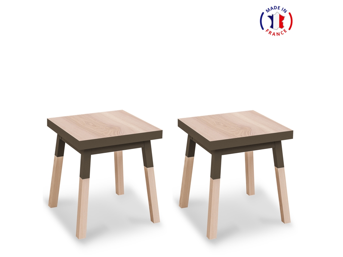 Conjunto de 2 Mesitas de Noche MON PETIT MEUBLE FRANÇAIS con 1 Cajón (Gris Moscada - Madera - 40 x 45 x 40 cm)