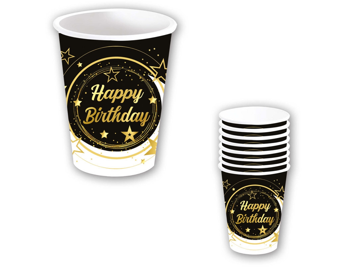 Tazas Desenchables GUIRCA Bolsa de 6 vasos de feliz cumpleaños 240 Ml-9 Cms