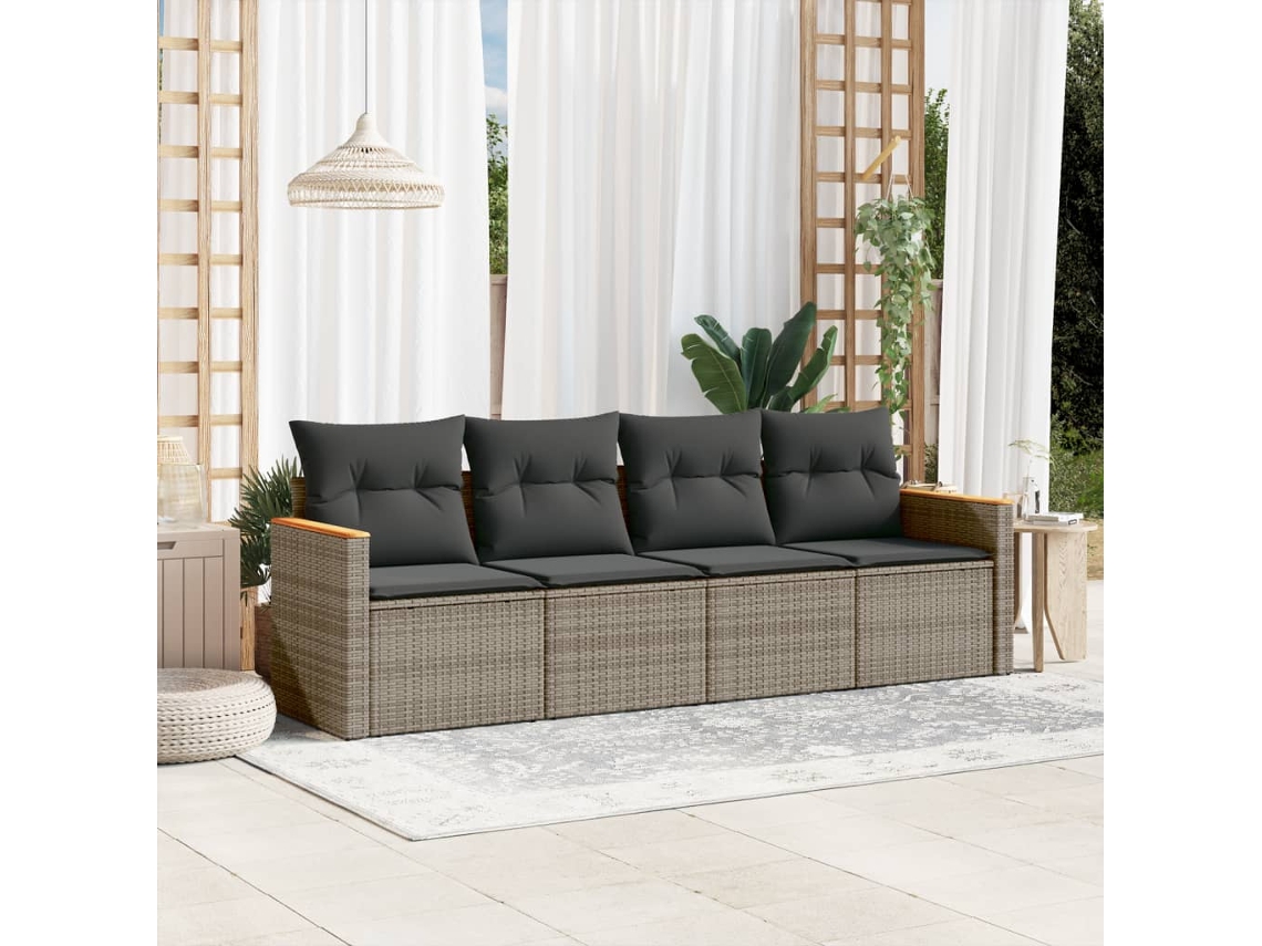 Set De Sofás De Jardín 4 Uds | Mueble De Jardín Y Cojines Ratán Sintético Gris