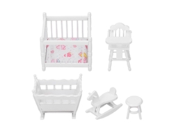 Conjunto De Muebles Para Guardería De Casa De Muñecas A Escala 1:12, Juego De Madera En Miniatura Para Bebé, Blanco.