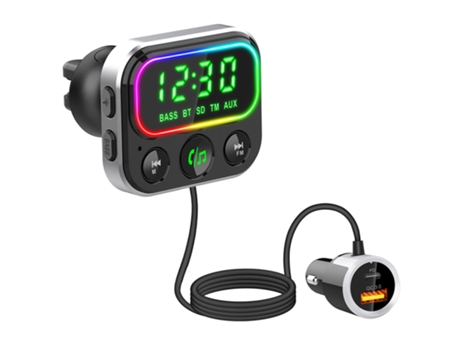 Transmisor FM para automóvil Asistente de voz Tarjeta TF Reproductor de MP3 AUX Receptor de audio Manos libres Compatible con Bluetooth 5.0 Car Kit...