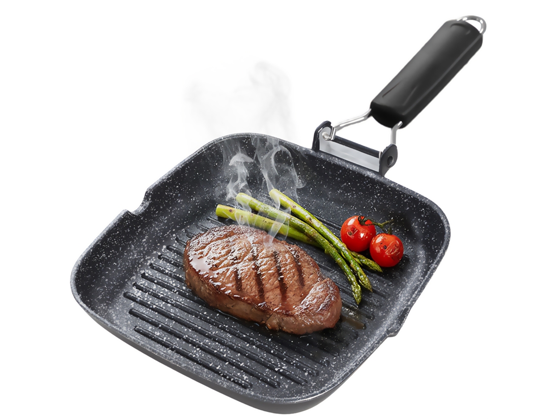 Sartén para parrilla de inducción, antiadherente de titanio, 24 x 24 cm, aluminio fundido libre de PFOA, mango plegable, Briebe, GP1158