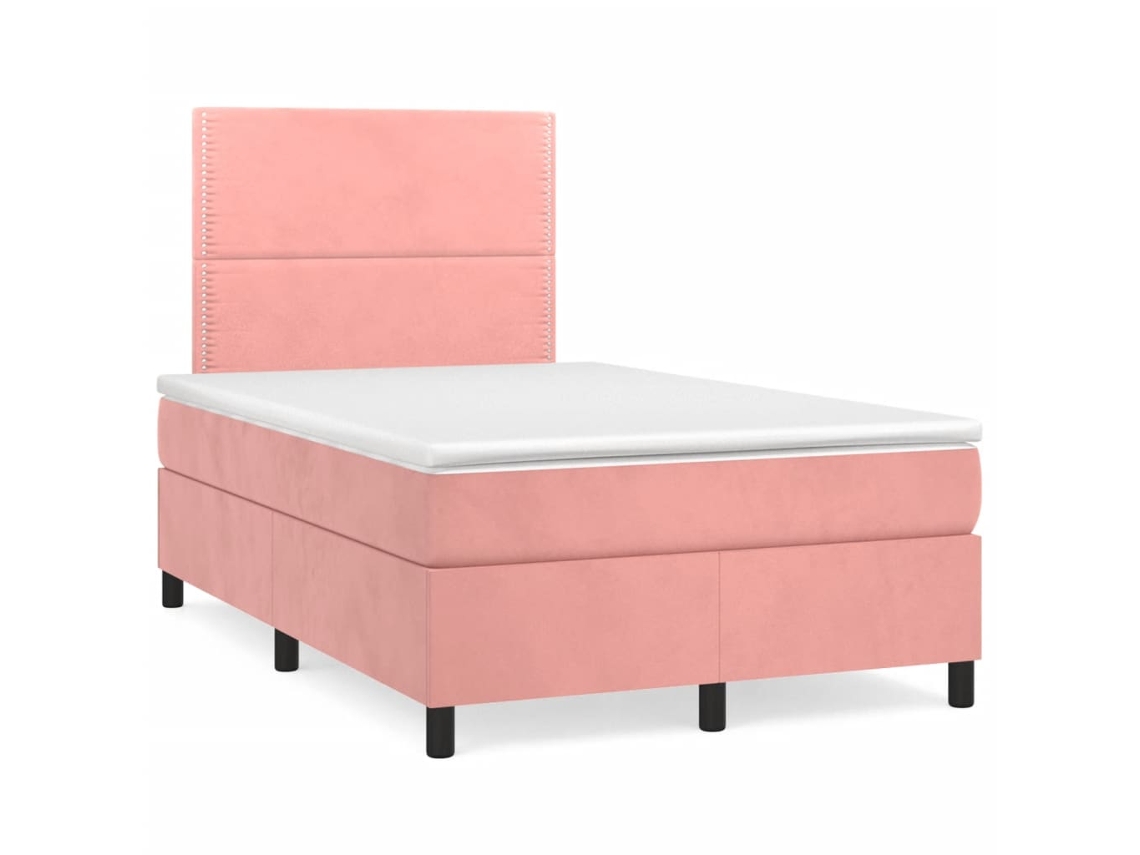 Cama Box Spring Con Colchón Terciopelo Rosa 120x190 Cm