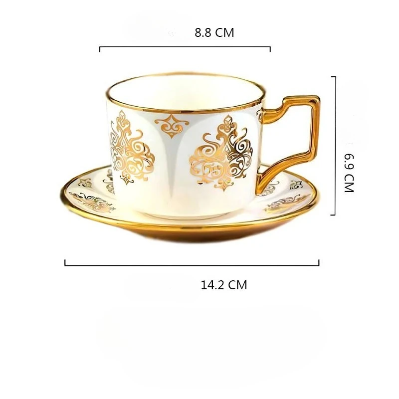 (gris 230 Ml) Taza De Café De Cerámica Con Borde Dorado, De Estilo Europeo, Con Platillo, Perfecta Para El Té De La Tarde.