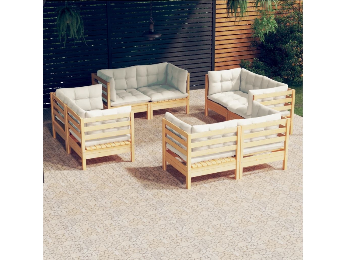 Pcs Conjunto Lounge Jardim C/ Almofadões Cor Creme Pinho Dkd Home Decor