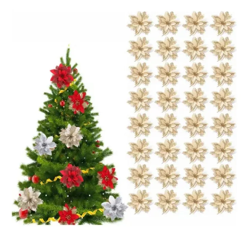Nuevas flores artificiales doradas para decoración navideña.