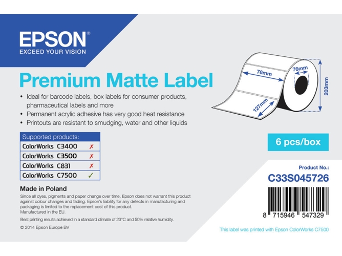 Etiqueta de impresión EPSON Premium Matte Label