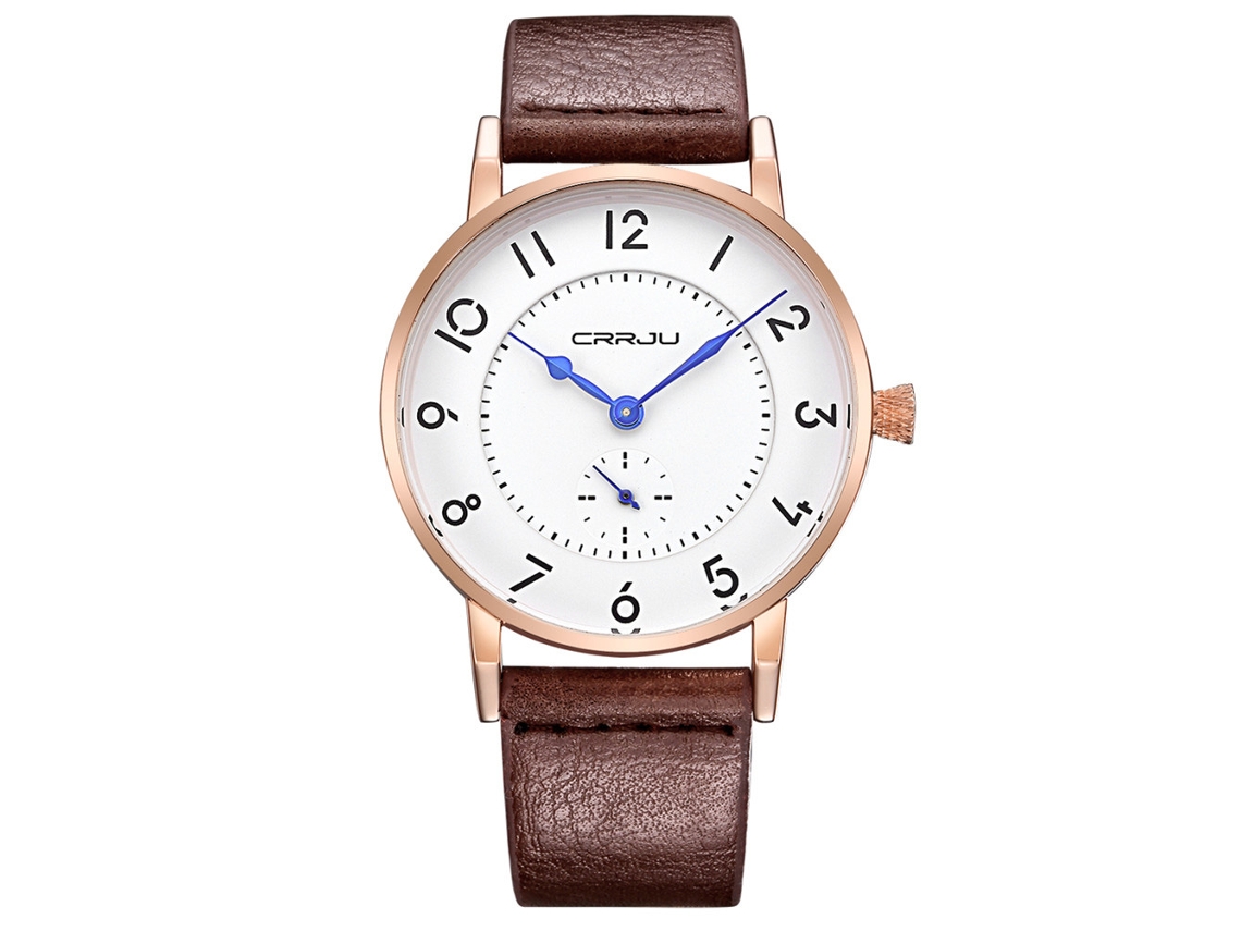 Reloj De Pulsera Para Hombre De Cuero Pu Quartz Impermeable (correa Marrón Caja Dorada Esfera Blanca)