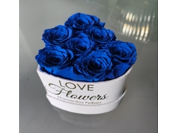 7 Rosas Azul Naturales Preservadas LOVE Flowers en Caja Corazón Blanca - Heart Rose Collection