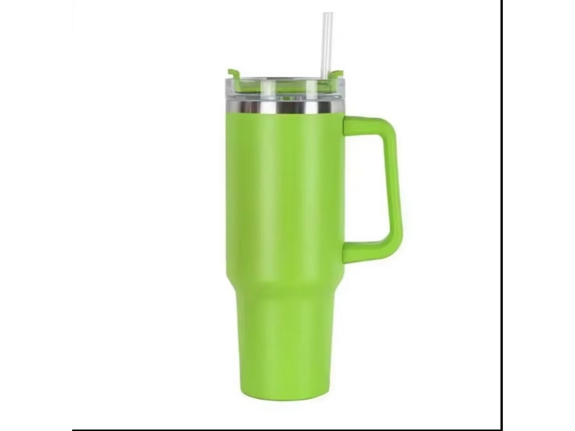 Taza térmica de viaje de doble pared (verde hierba), 1200 ml (40 oz), con asa y pajita.