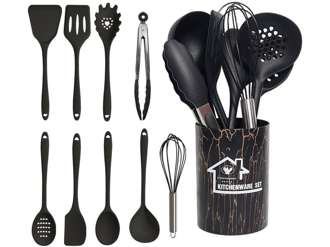 10 Piezas De Utensilios De Cocina De Silicona Utensilios De Cocina Antiadherentes Resistentes Al Calor Negro Gertiz