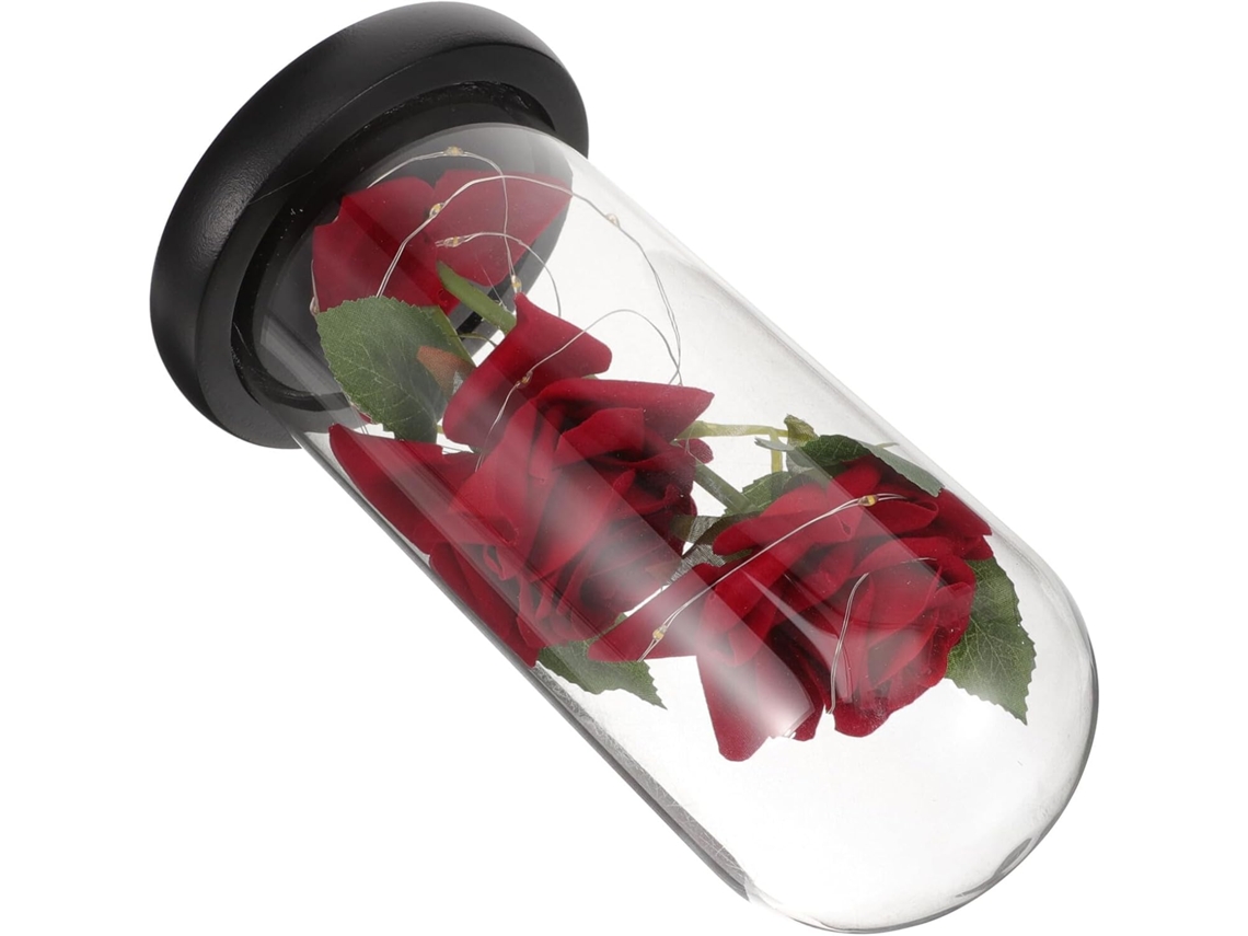 Lámpara Rosa Roja Eterna Con Cúpula De Cristal Y Led - Luz Romántica Para El Día De San Valentín