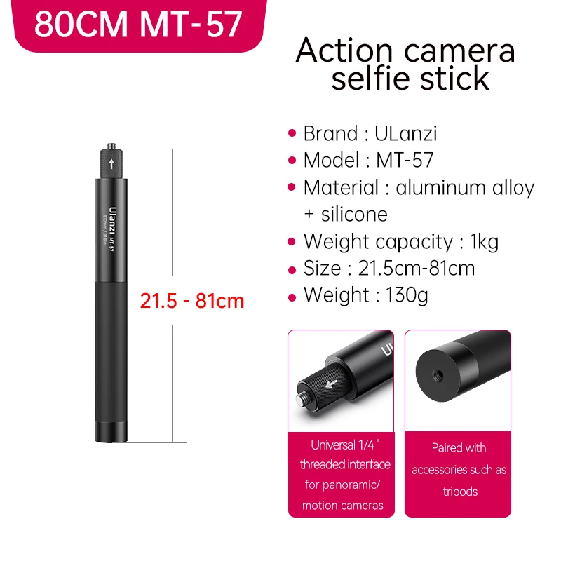 Trípode/monopié extensible MT-58 para cámara de acción, palo selfie con tornillo de 1/4'', compatible con GoPro 13-9, Insta360 X2/X3 y DJI Action 4