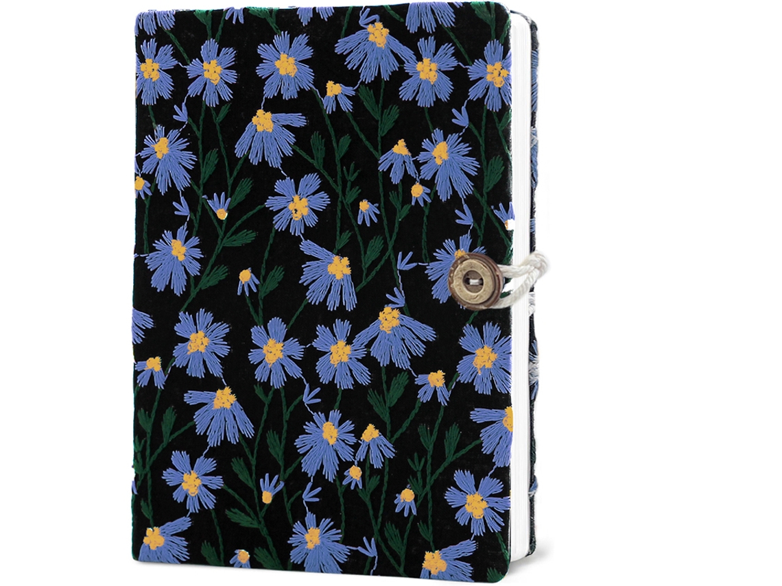 Cuaderno de punto bordado en blanco con estampado de margaritas y marcapáginas (tamaño B, A6)