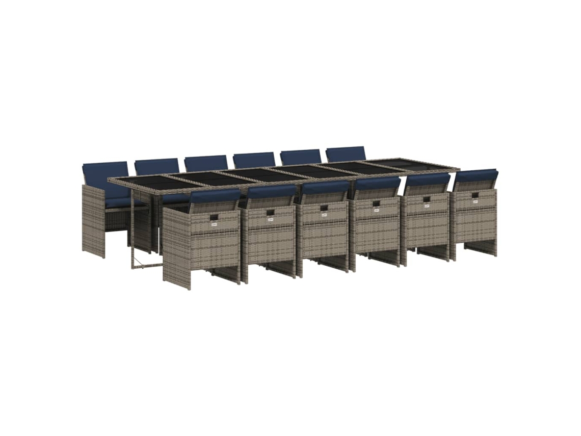 Maison Exclusive - Conjunto De Comedor De Jardín De 13 Piezas Con Cojines, Poliratán Gris