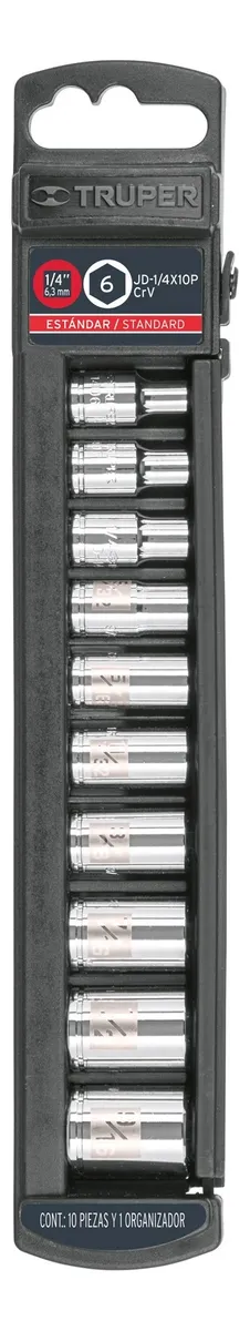 Conjunto De Dados Curtos Padrão De 1/4 Com 10 Peças Truper 14165vayotoy