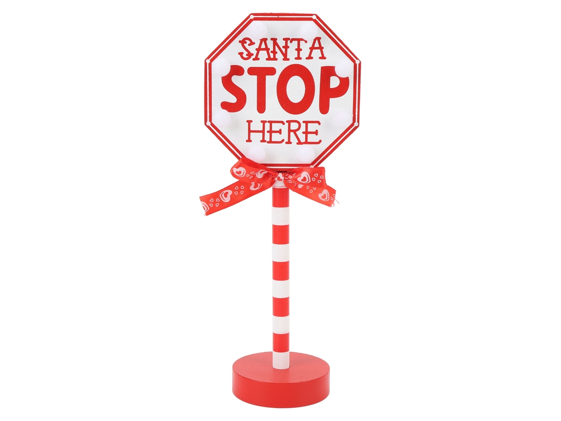 Letrero de madera Palo 2026 "Santa Stop Here" para decoración navideña de oficina con luz LED cálida. Regalo ideal.