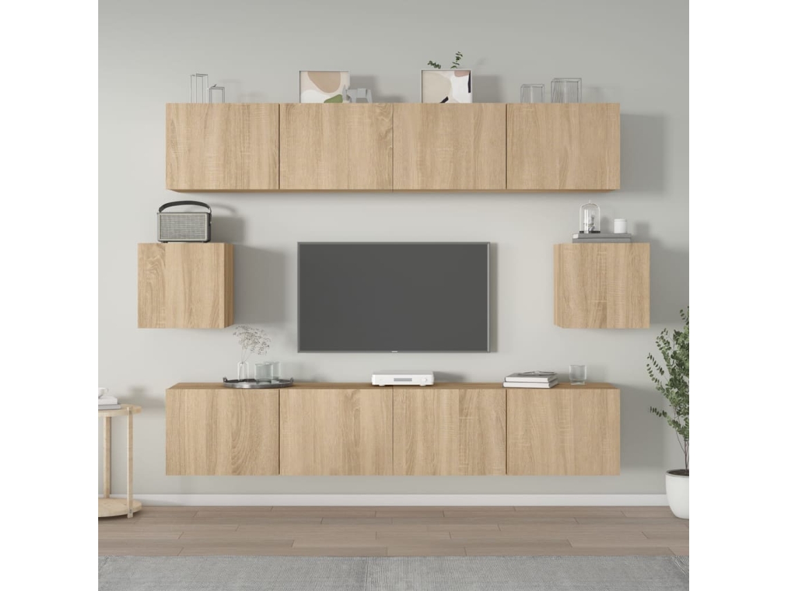 Pack Muebles de Armario Tv 6 Pzs Madera Procesada Roble Sonoma