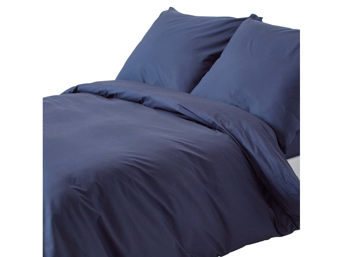 Homescapes Navy Blue European Size Egyptian Cotton Duvet Cover Set 200 Tc, 240 X 220 Cm