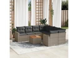 Conjunto de sofá de jardín de 9 piezas con cojines, mimbre gris, DKD Home Decor