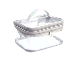 2026-bolsa De Maquillaje Transparente Impermeable Linjou De Doble Capa Grande Con Cremallera Y Asa (gris)