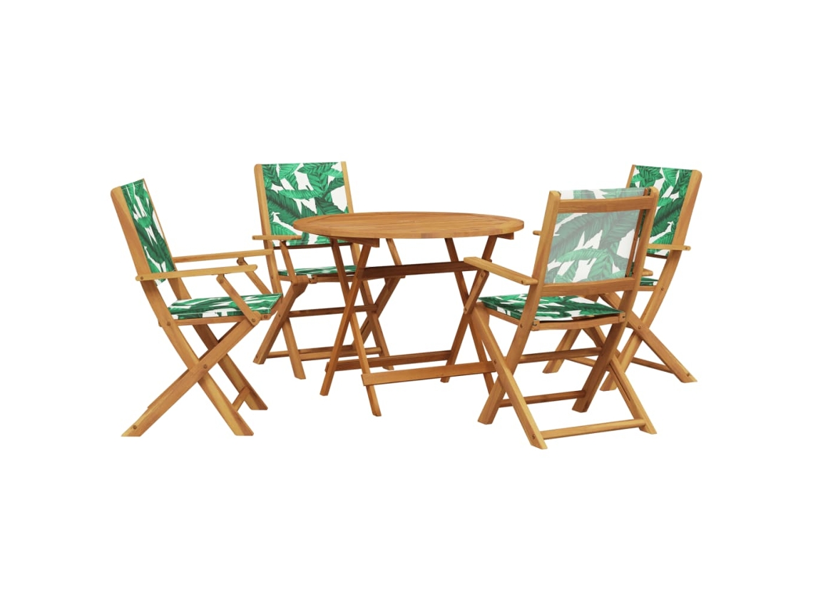 Conjunto 5 de comedor jardín VIDAXL tela madera maciza estampado hojas