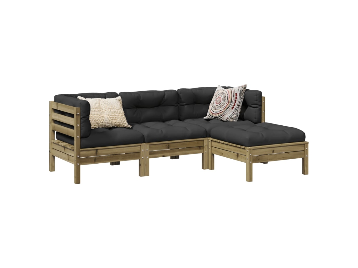 Conjunto de sofá de jardín con cojines de pino impregnado, Dkd Home Decor