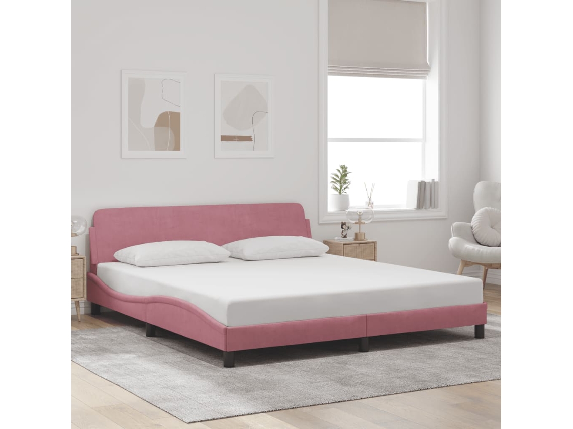 Cama Con Cabecero Sin Colchón Terciopelo Rosa 180x200 Cm