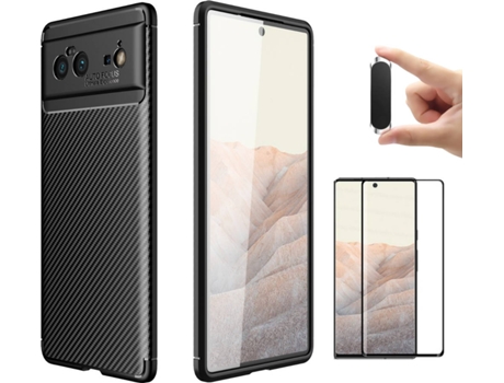 Funda + Protector de Pantalla + Soporte Magnético Google Pixel 6 Rugged Carbon Negro