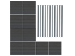 Valla exterior WPC 185 x 1737 cm | Gris | 10 paneles, 11 postes de aluminio con LED solar | Panel de doble cara | Monstershop