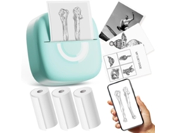 Impresora Térmica Bluetooth Portátil Con 3 Rollos De Papel Para Imágenes, Fotografías, Diario Compatible Con Teléfonos Y Tabletas Verde SIURN