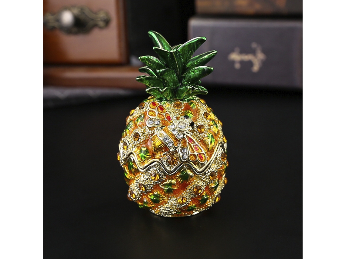 (oro) Joyero Con Forma De Piña, Artesanía En Metal, Caja De Almacenamiento Para Adornos Pequeños Totalmente De Diamantes.
