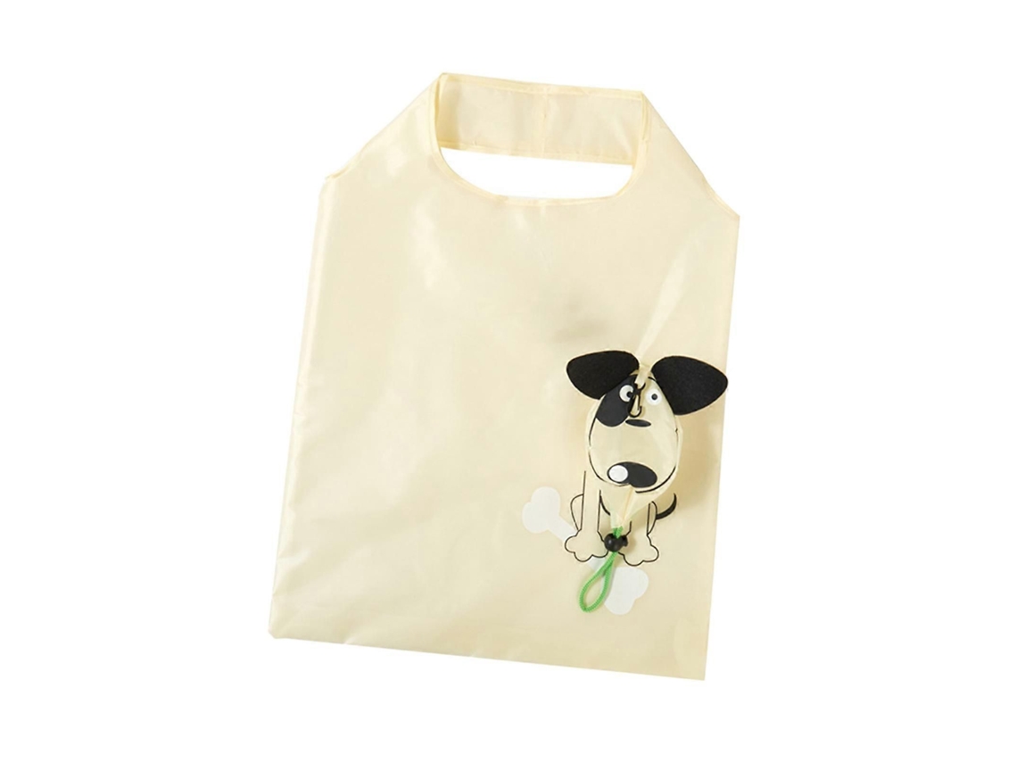 Bolsa de compras plegable de poliéster con estampado de dibujos animados, gran capacidad y asa.