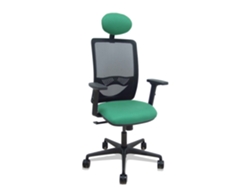 Silla de oficina Zulema con mecanismo sincronizado, tapizada en tela verde esmeralda y malla negra.