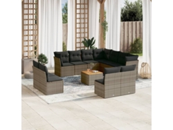 Conjunto de sofá de jardín de 12 piezas con cojines, ratán gris, DKD Home Decor