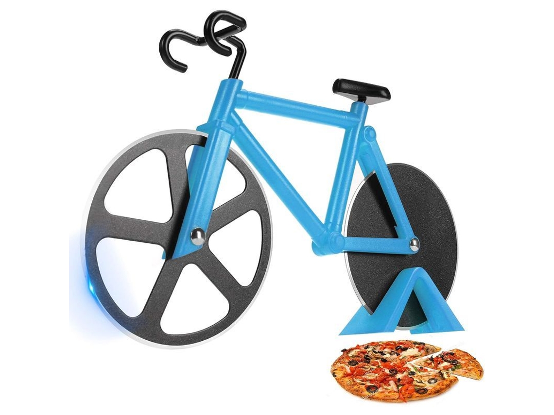 Omni-cortador De Pizza Bicicleta De Acero Inoxidable Con Ruedas Dobles Y Soporte Azul