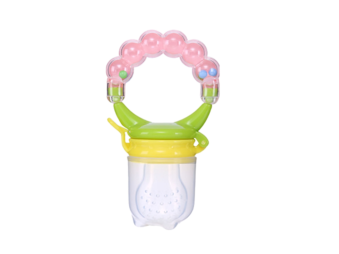 Alimentador De Frutas Para Bebés De Silicona Con Sonajero Y Texturas, Seguro, Rosa.