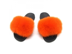 2026-zapatos De Pelo De Zorro Para Mujer - Chanclas Con Pelo Suave Abiertos Para Interior Y Exterior 40-41 Naranja