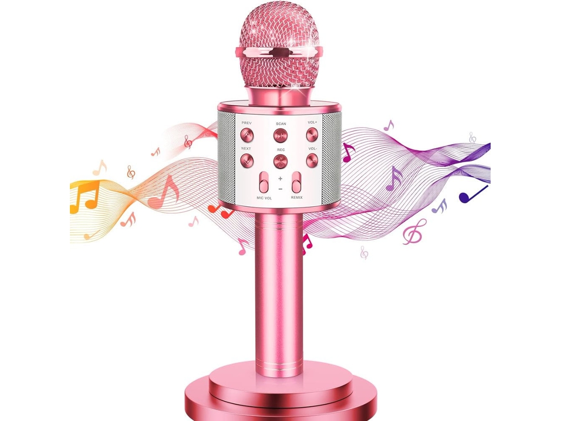 Micrófono Karaoke Inalámbrico con Altavoz para Niños de 3 a 12 Años, Micrófono Bluetooth Portátil SIURN Rosa