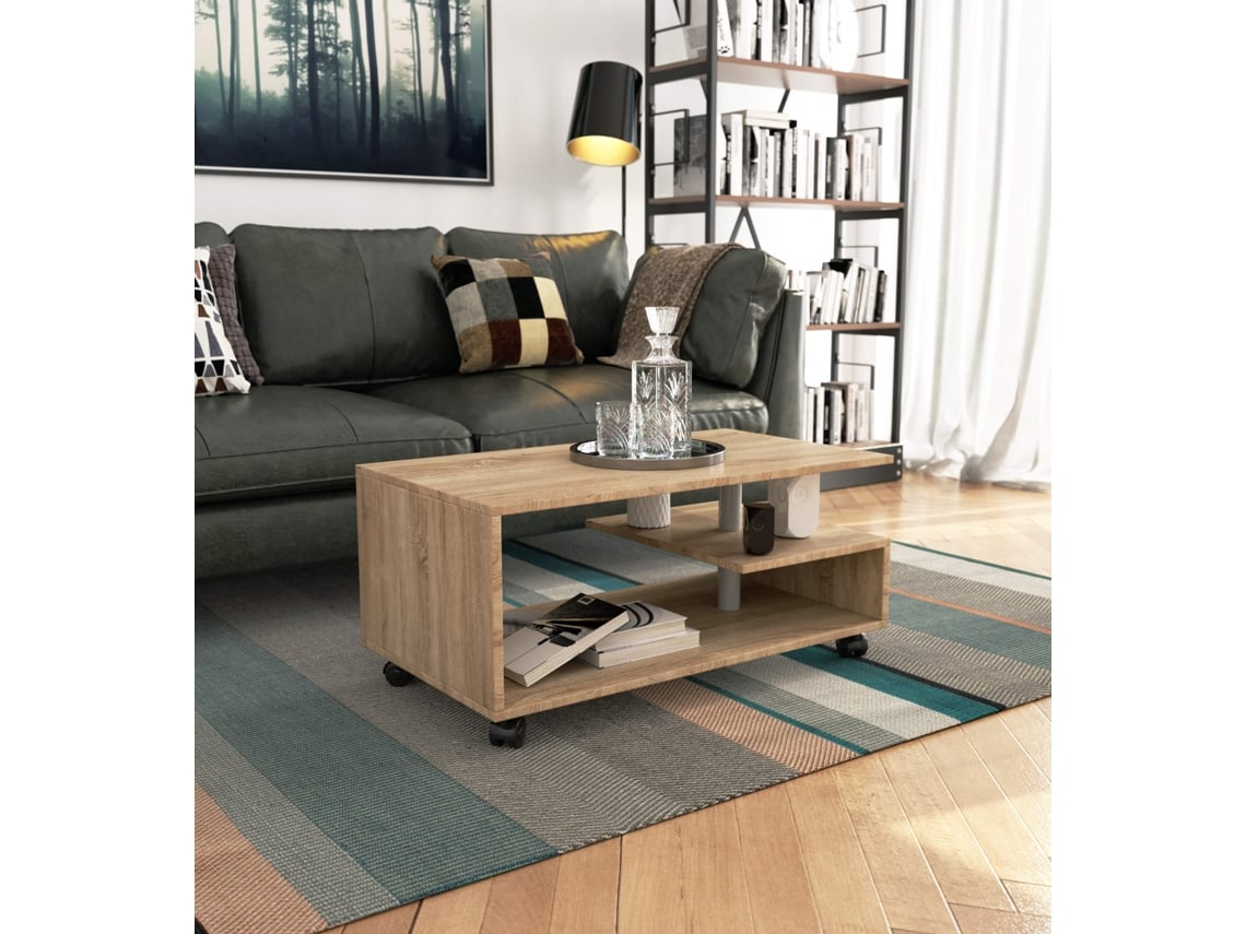 Mesa De Centro Con Ruedas Akord Vini Roble Sonoma 90 Cm Frente En Color Roble Sonoma 90x51x40 Cm