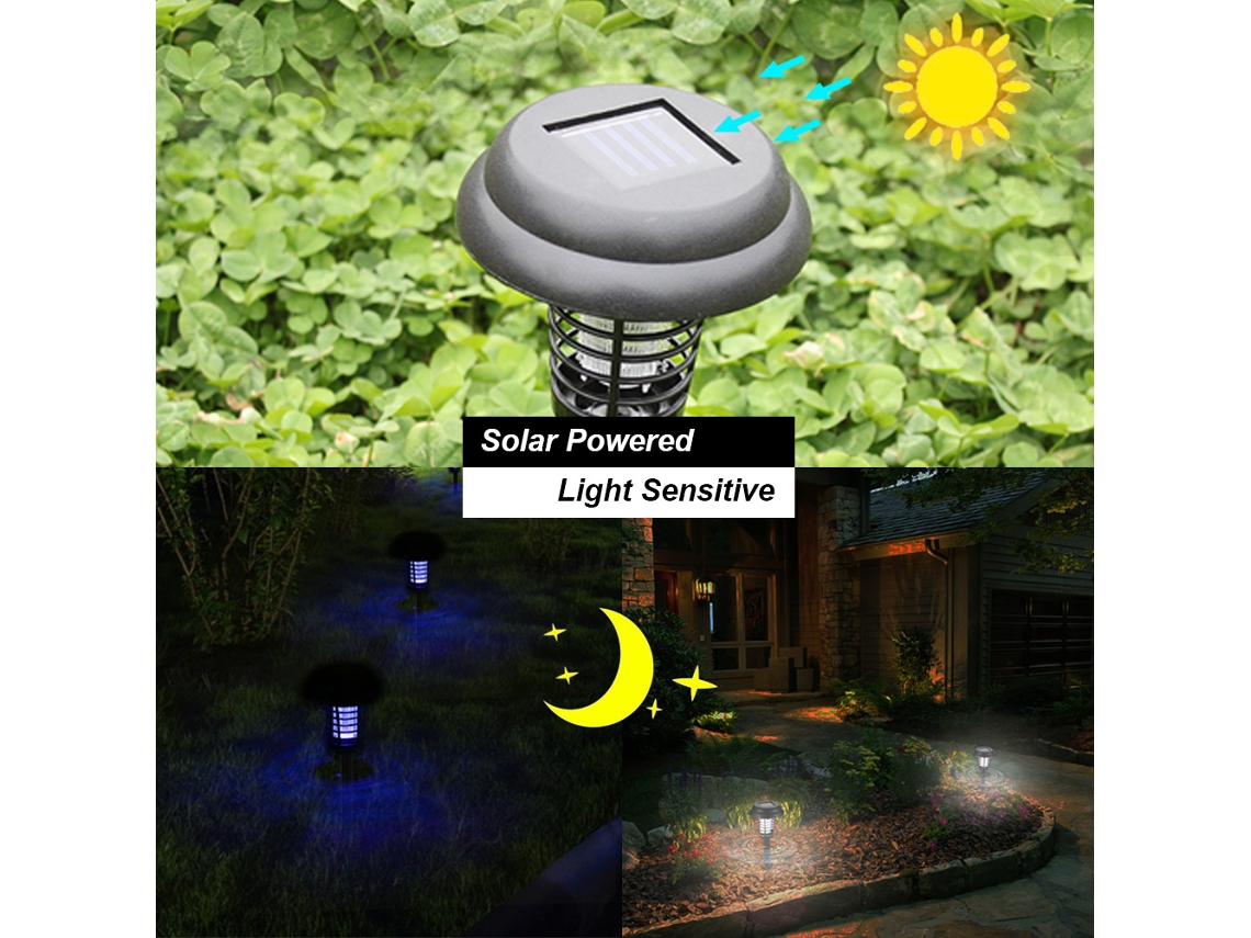 Lámpara solar repelente de mosquitos e insectos 2026 con sensor de luz, diferentes modos, para jardín, patio y exteriores.