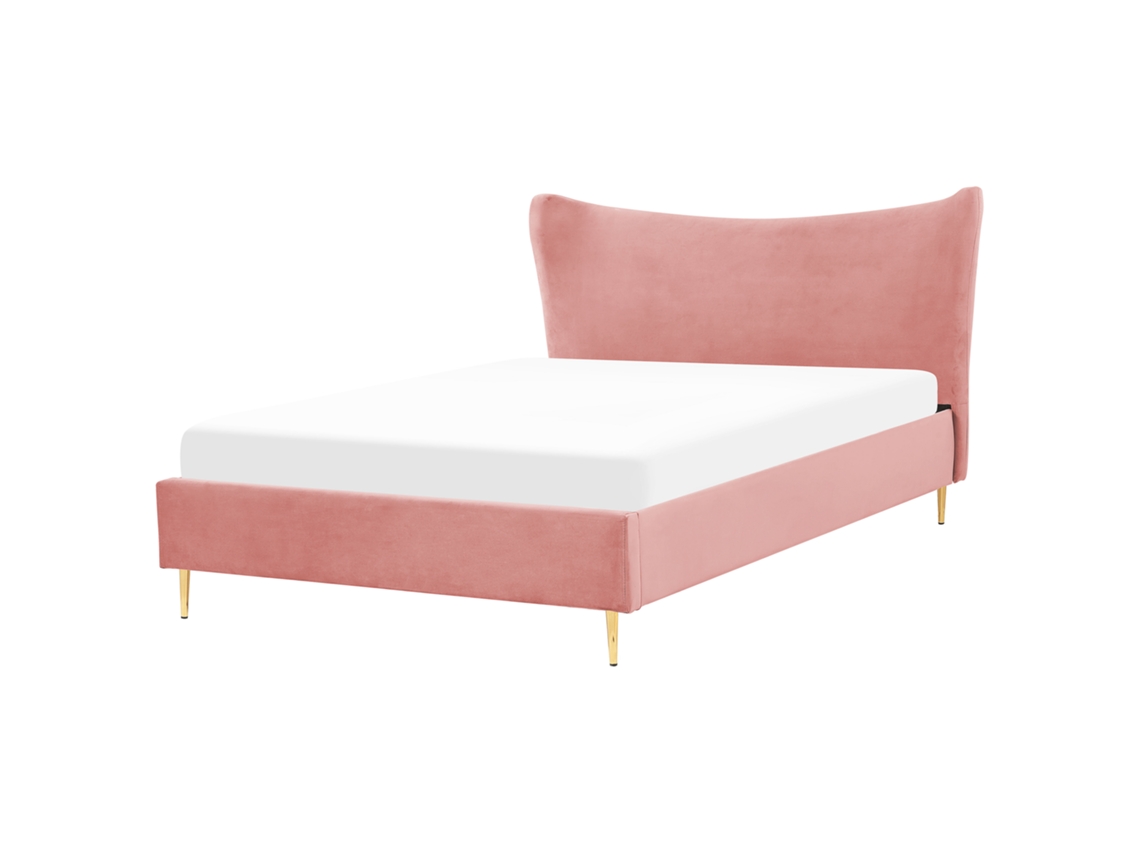 Cama con somier BELIANI Chaleix de Terciopelo Rosa 168x212x109