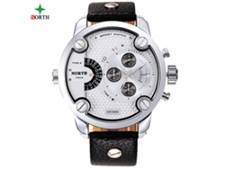 Reloj Analógico Hombre De Cuarzo Con Correa De Cuero Y Fecha, Dial Blanco