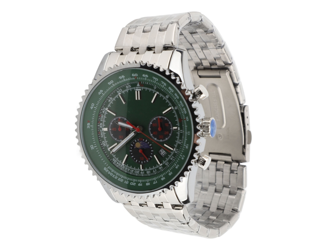 Reloj De Cuarzo Para Hombre Calendario Fase Lunar Verde