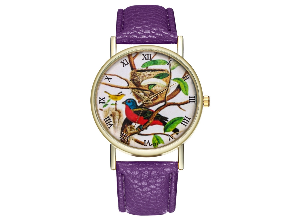Reloj De Pulsera Casual De Moda Zhoulianfa Con Correa De Cuero Morado, Movimiento De Cuarzo, Unisex.